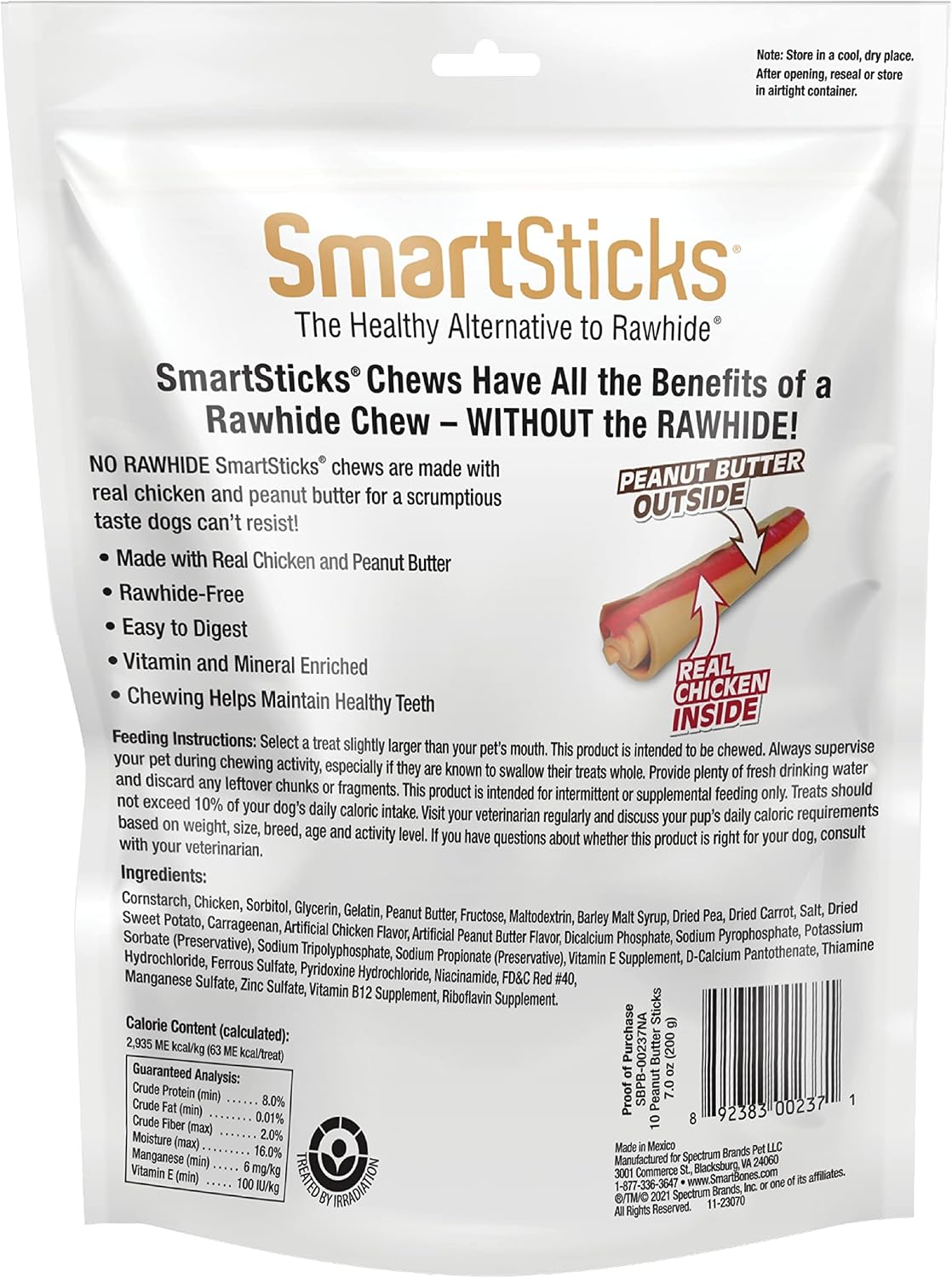 Back of SmartBones packaging showing ingredients and nutritional information