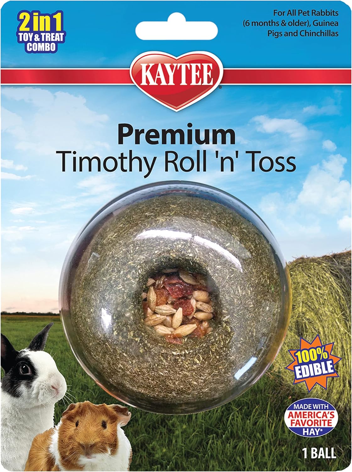 Kaytee Timothy Roll 'n' Toss edible rabbit chew toy front packaging view