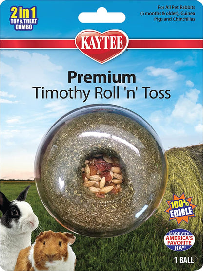 Kaytee Timothy Roll 'n' Toss edible rabbit chew toy front packaging view