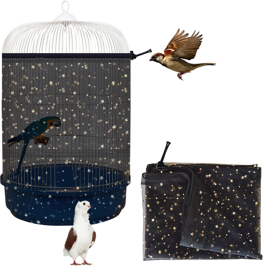 Bird Cage Seed Catcher, 45-90'' Adjustable Bird Cage Cover, Universal Nylon Bird Cage Mesh Net, Bird Cage Skirt Guard Accessories for Parrot Parakeet Macaw Round Square Cage (White) - Image 12