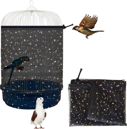 Bird Cage Seed Catcher, 45-90'' Adjustable Bird Cage Cover, Universal Nylon Bird Cage Mesh Net, Bird Cage Skirt Guard Accessories for Parrot Parakeet Macaw Round Square Cage (White) - Image 12