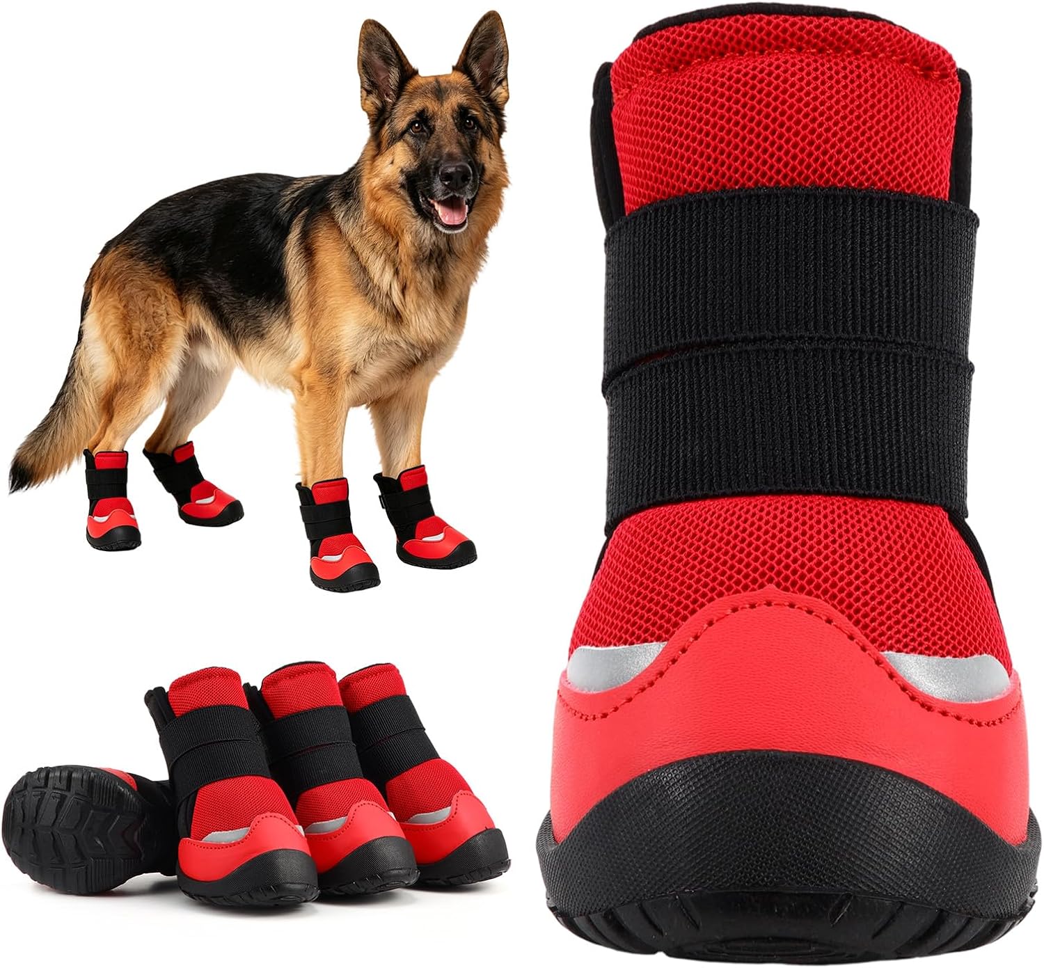 Dog walking comfortably on pavement wearing black Furrtripsy boots