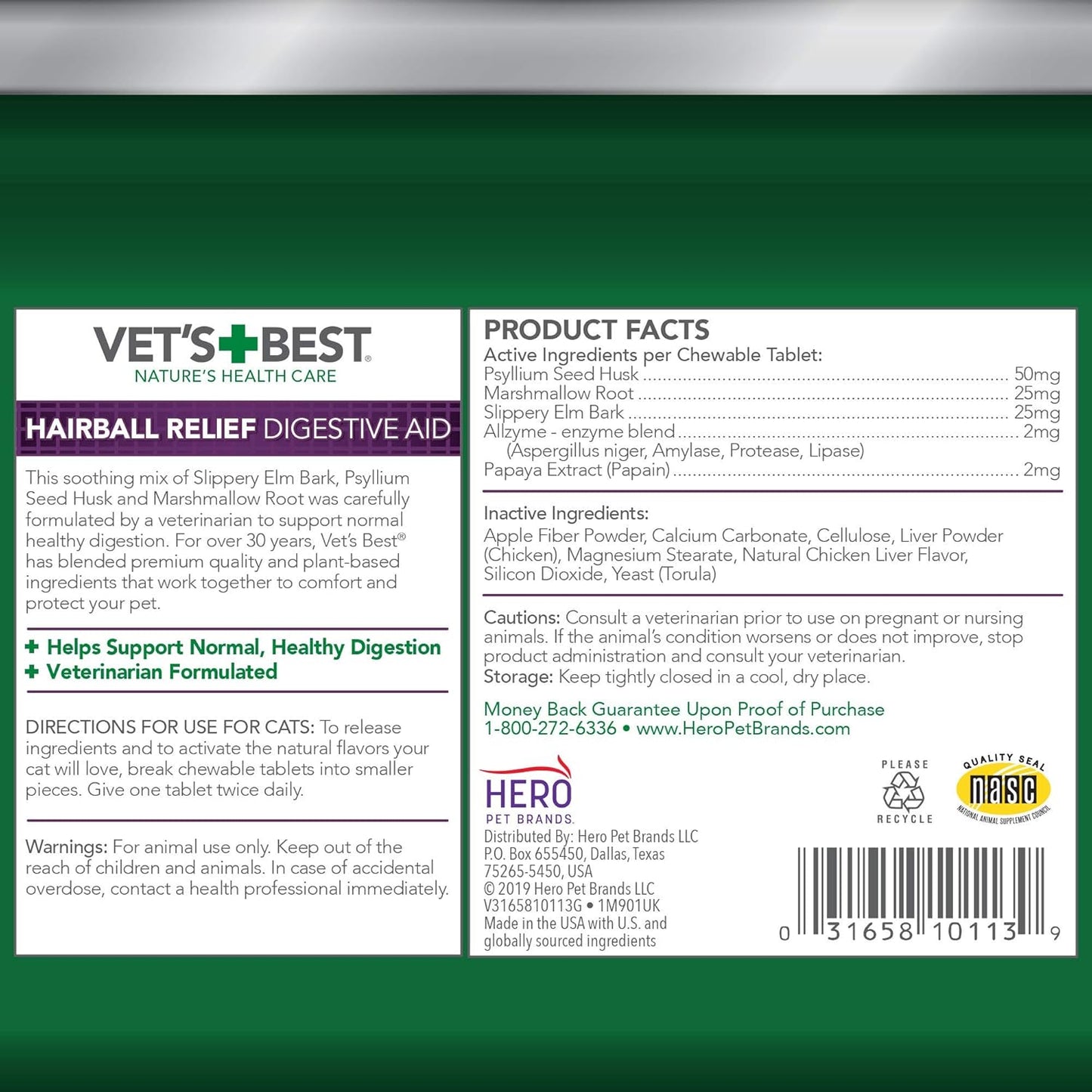 Petroleum free cat hairball relief tablets on a solid background