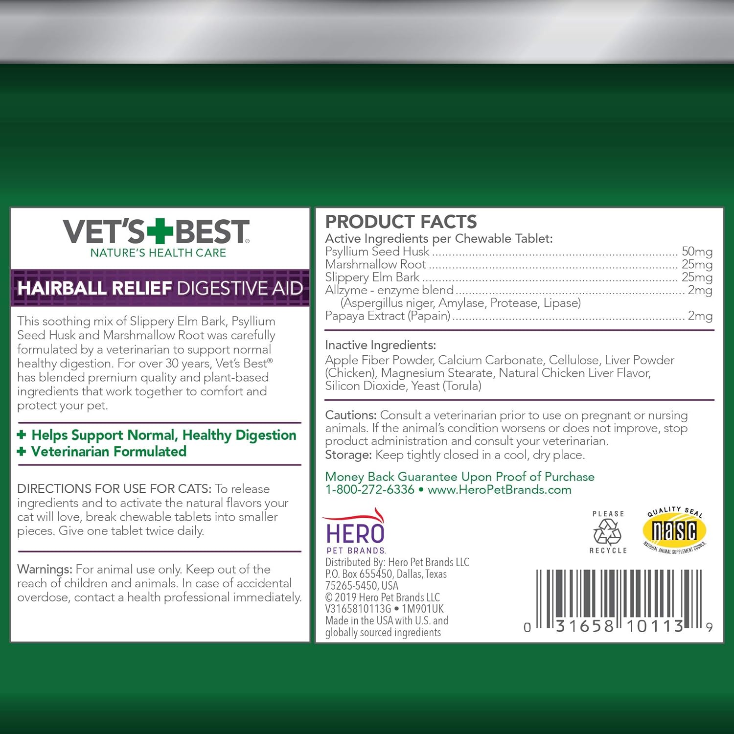 Petroleum free cat hairball relief tablets on a solid background