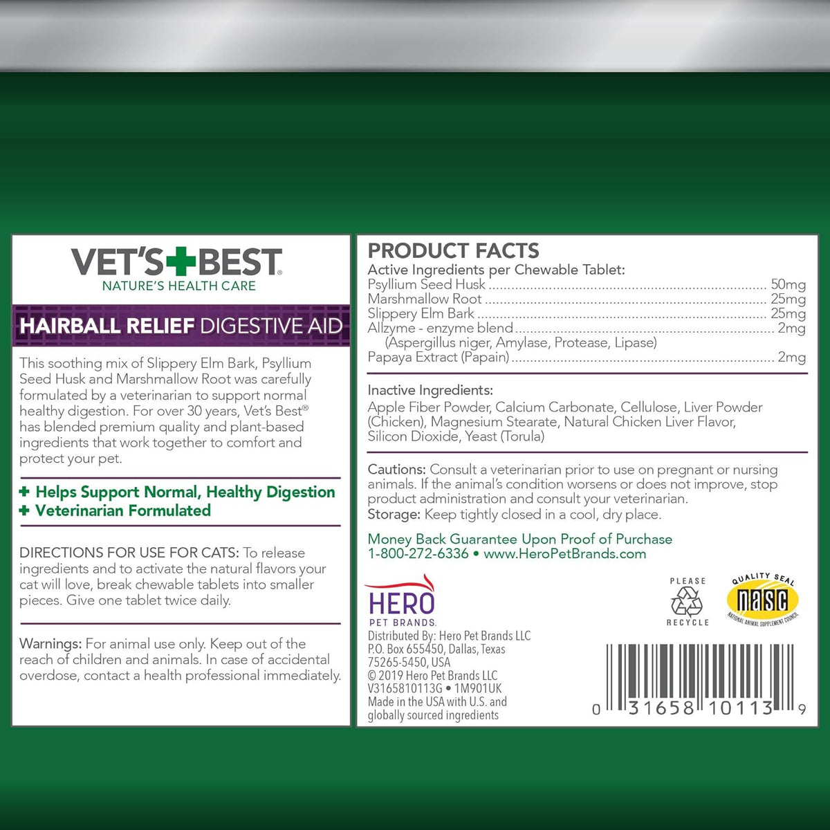Petroleum free cat hairball relief tablets on a solid background