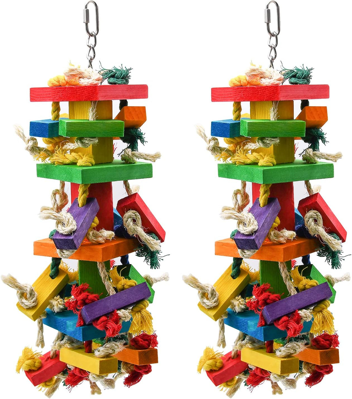 Comparison of RUBY.Q large parrot toy size relative to cage environment.