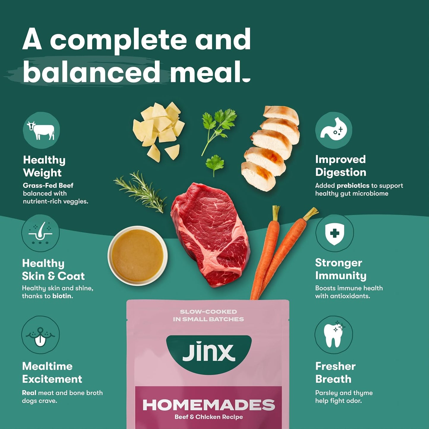 Jinx pet food homestyles recipe mixed with healthy carrots and spinach