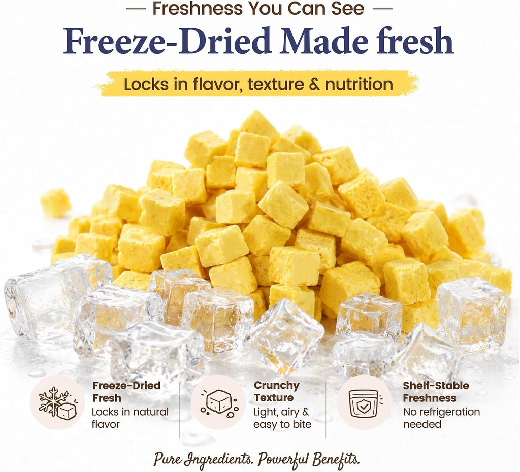 Heckin Yum premium dual action pet supplements packaging details and nutritional facts.