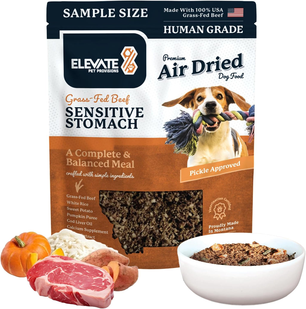 Elevate Pet Provisions air dried beef dog food sample bag