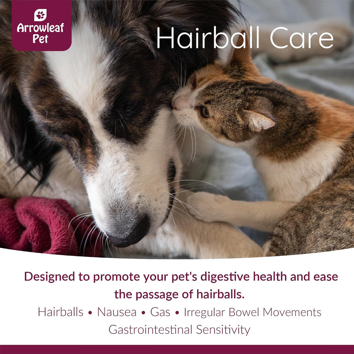 Natural hairball relief herbal liquid formula dropper bottle packaging.
