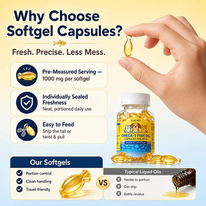 USA imported premium fish oil for pets skin and joints.