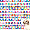 Tondiamo 100 pack tie dye dog hair bows front view with rhinestones