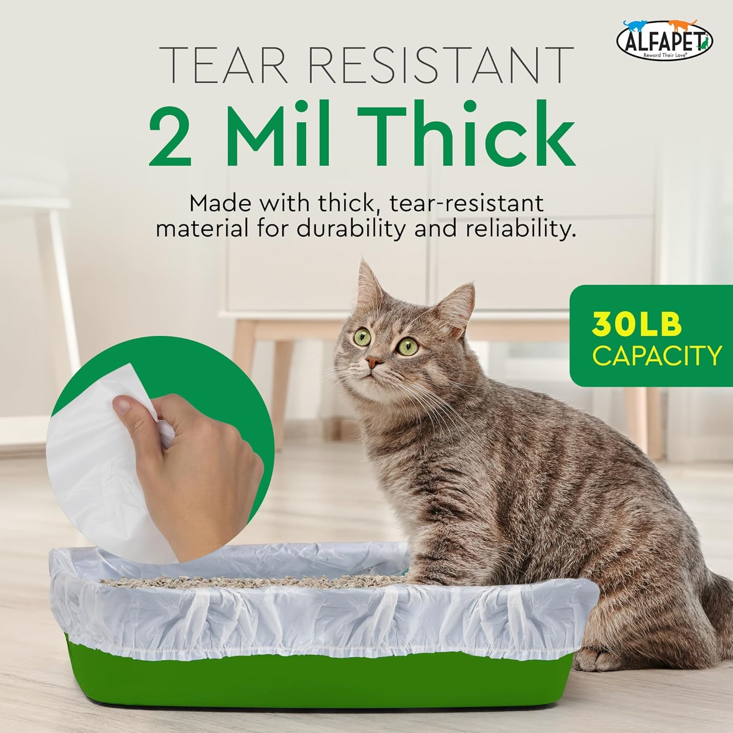 Alfapet disposable plastic kitty litter bag holding 30 pounds of capacity