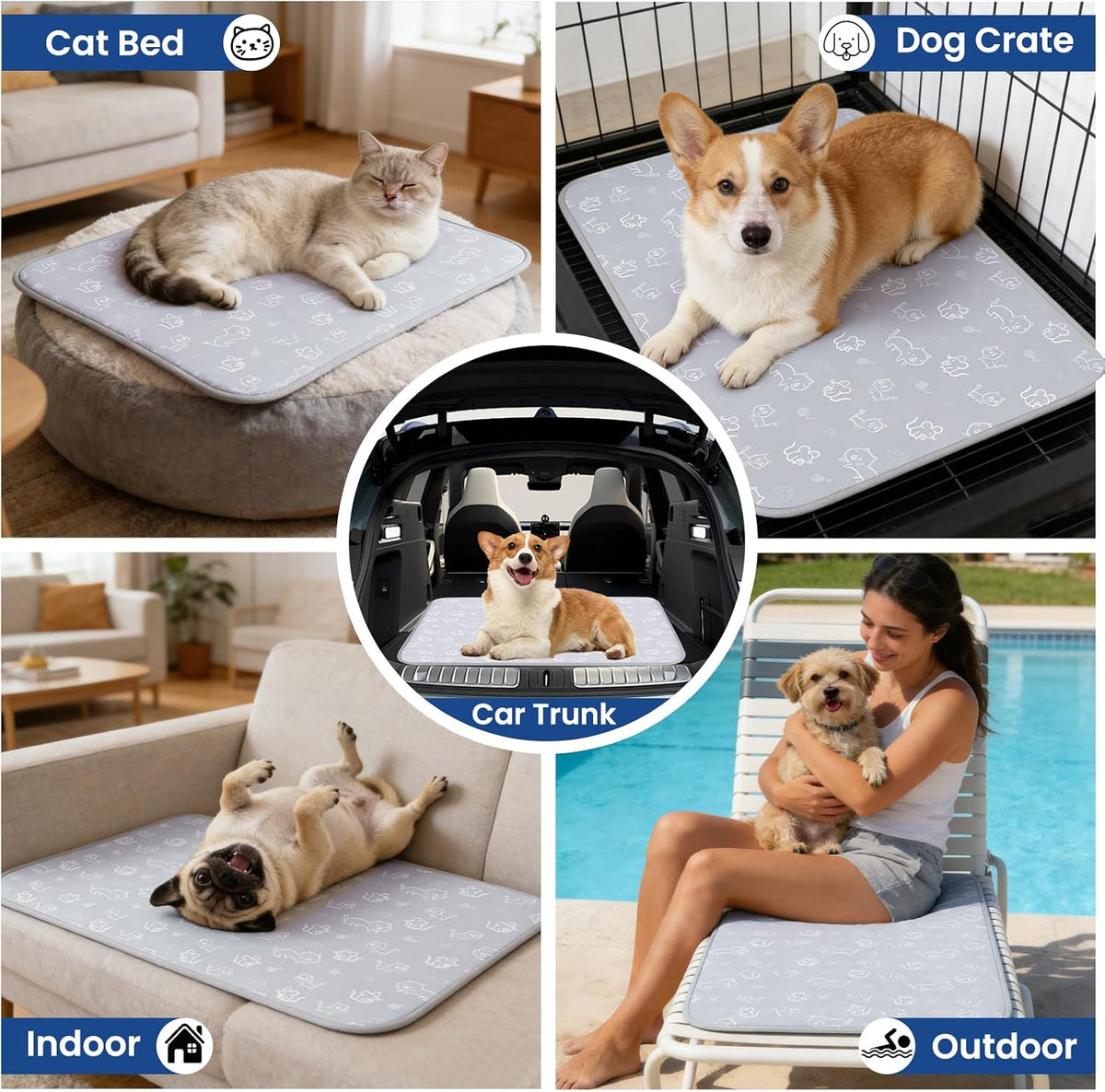 Foldable pet summer cooling mat for travel use