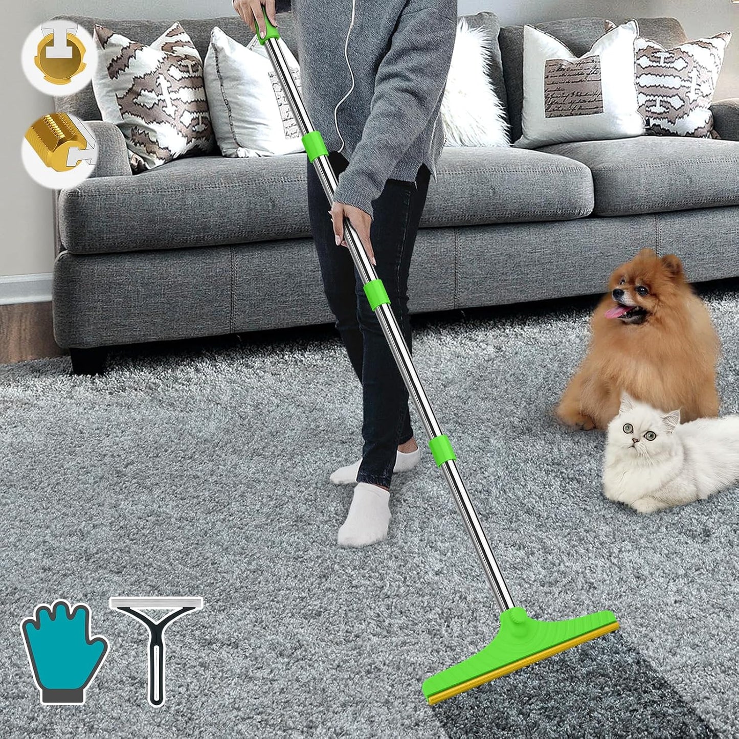B-Land Carpet Rake for Pet Hair Removal, Reusable Pet Hair Remover with 60" Adjustable Long Handle, Carpet Scraper Broom Dog Cat Hair Remover Tool Fur Sweeper for Rugs, Mats - Image 12