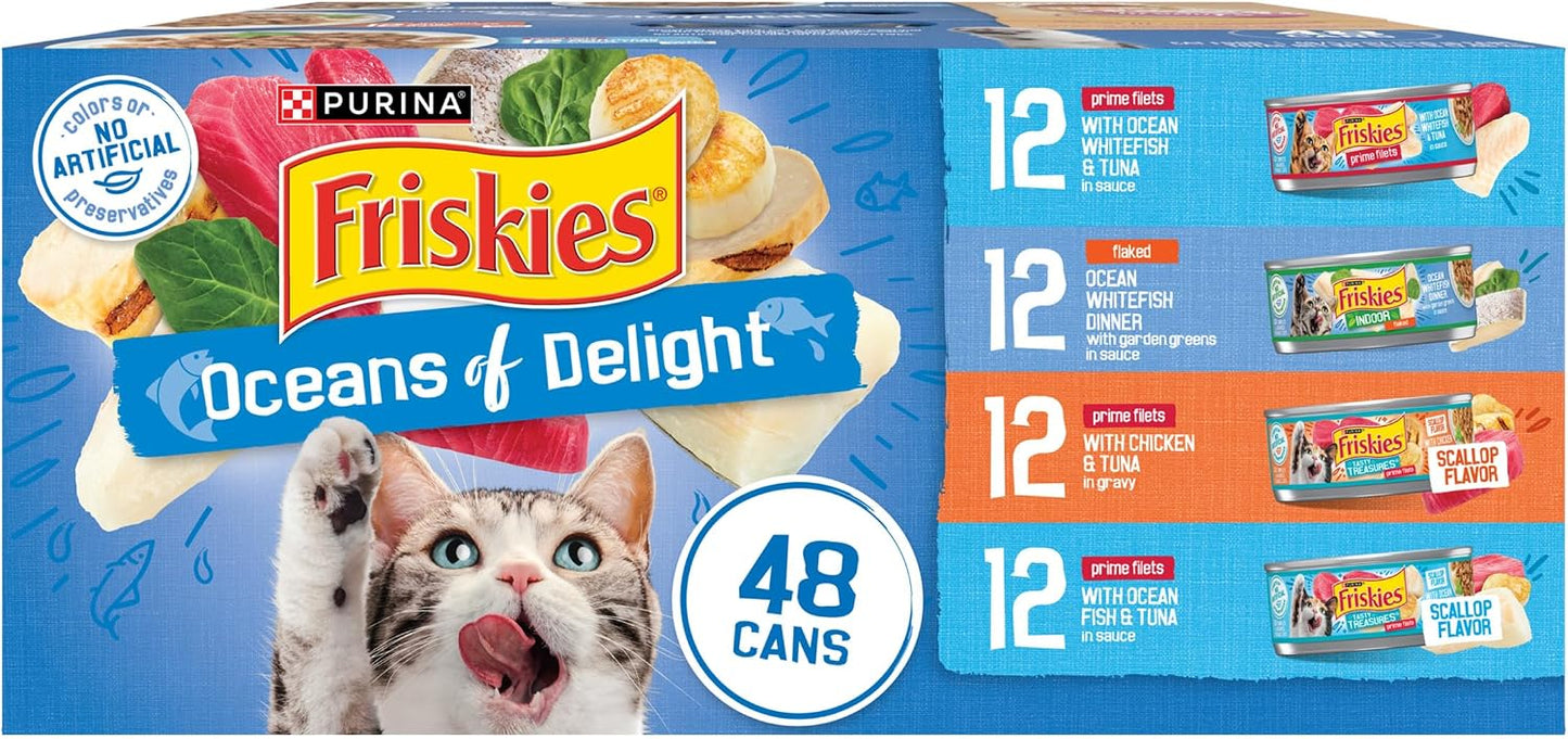 Purina Friskies Wet Cat Food Variety Pack, Oceans of Delight Flaked and Prime Filets - (Pack of 40) 5.5 oz. Cans - Image 13