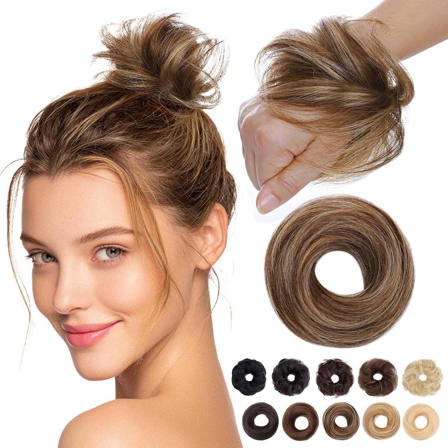 Sego MY-LADY messy bun hair piece front view showcasing natural human hair texture.