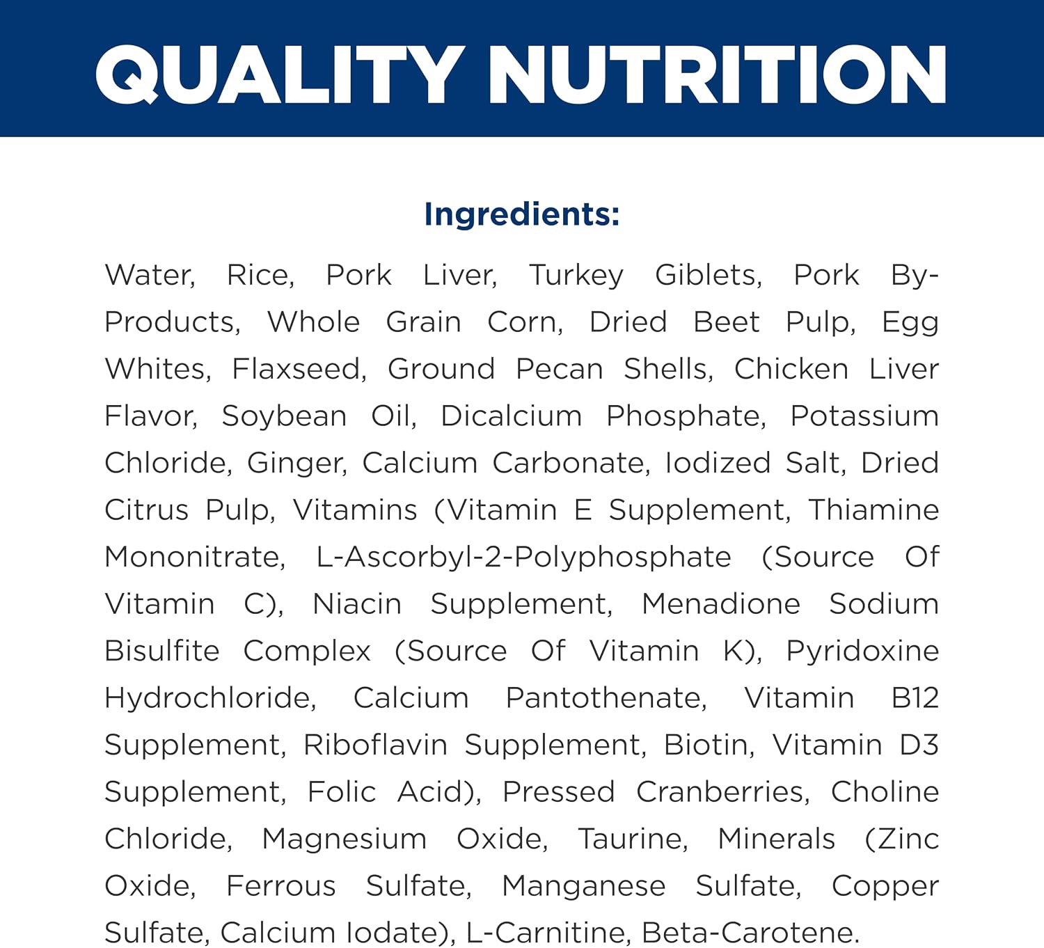 Close up of the feeding guidelines and nutritional benefits on Hill's imported dog food can.