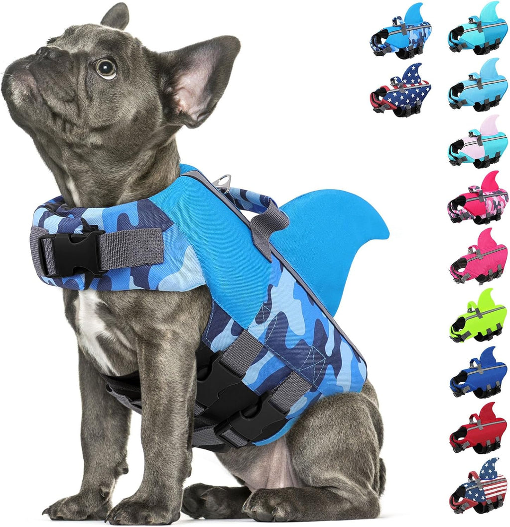Dog Life Jacket Shark Life Vest for Dogs, Adjustable Swmming Vest with High Buoyancy, Safety Lifesaver with Rescue Handle for French Bulldog Small Medium Breeds, Blue S - Image 15