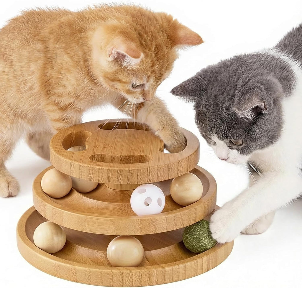 Interactive wooden ball tower components and assembly view