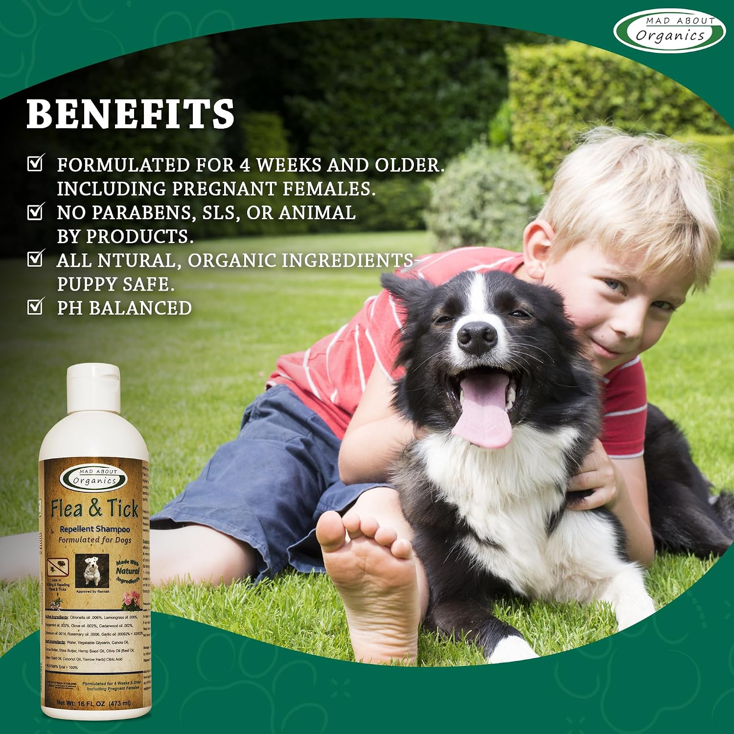 Organic bug deterrent dog wash with citronella and lemongrass oils