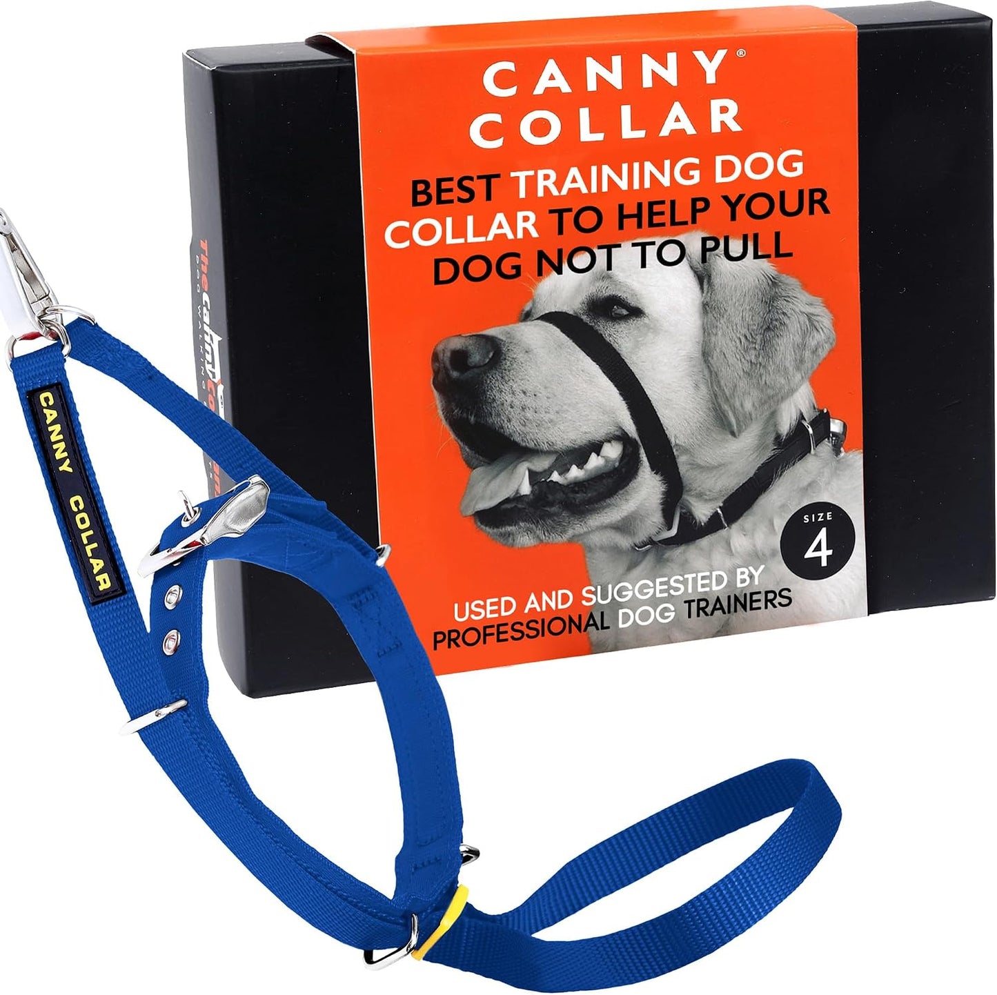 Canny Collar blue dog training head halter front view on a dog