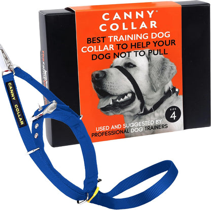 Canny Collar blue dog training head halter front view on a dog