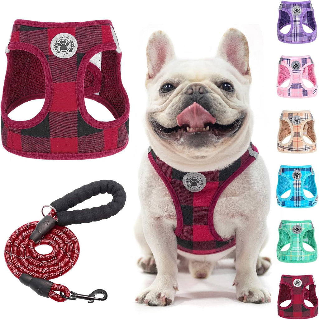 BEAUTYZOO Small Dog Harness and Leash Set,Step in No Choke No Pull Soft Mesh Dog Harnesses Reflective for Extra Small Medium Puppy Dogs and Cats, Plaid Dog Vest Harness for XS S Pets, Beige S - Image 11
