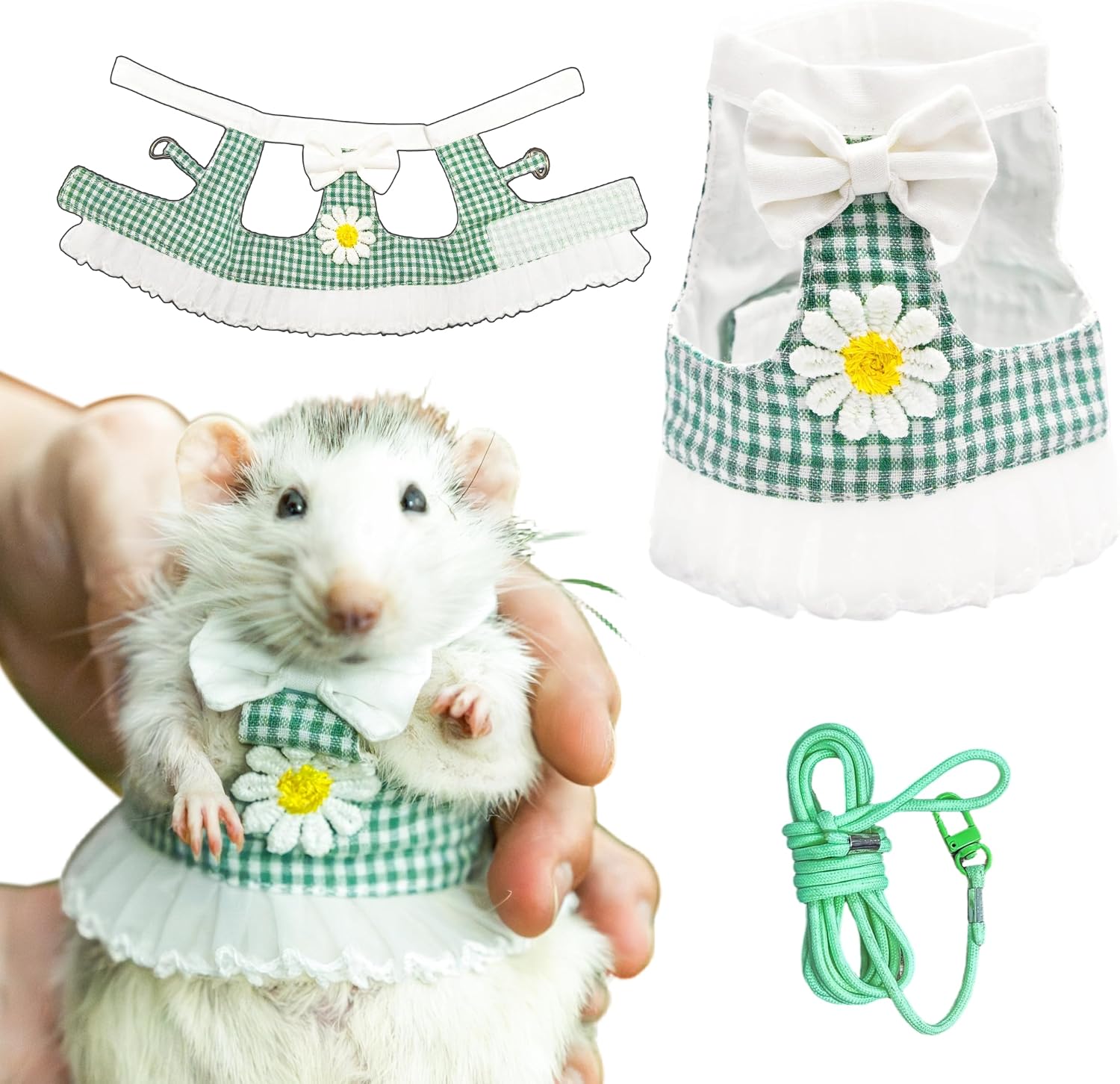 NEOUZA SMOLKITH fancy rat clothes green checkered dress front view