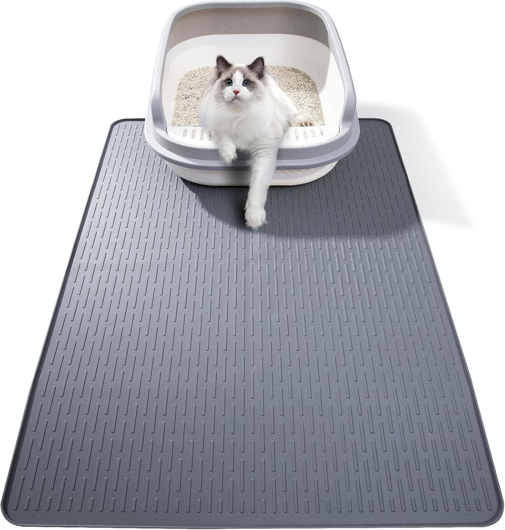 Ondware Silicone Cat Litter Mat front view showing waterproof grey texture.