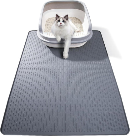 Ondware Silicone Cat Litter Mat front view showing waterproof grey texture.