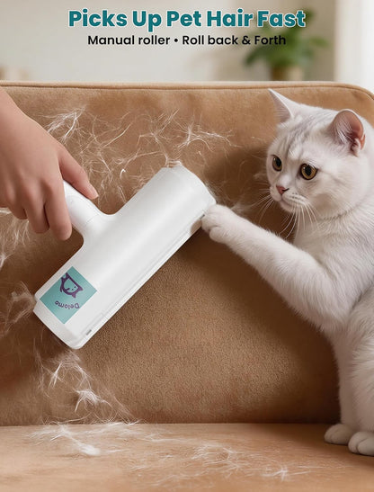 Delomo pet fur removal tool cleaning a sofa cushion