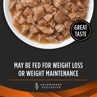Purina Pro Plan Veterinary Diets OM Salmon recipe in gravy five point five ounce can close up