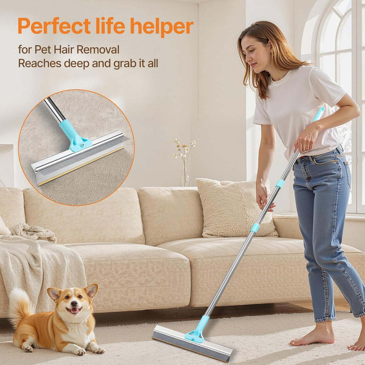 Fitrobust 54 inch adjustable handle pet hair remover tool
