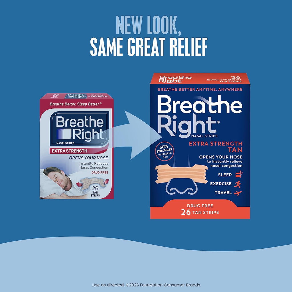Breathe Right Nasal Strips, Extra Strength Tan Nose Strips, Drug-Free Nasal Congestion Relief for Better Breathing, Help Relieve Snoring, Caused by Colds & Allergies, Deviated Septum, 26ct - Image 7
