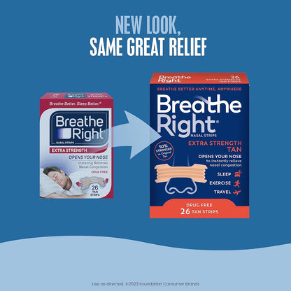 Breathe Right Nasal Strips, Extra Strength Tan Nose Strips, Drug-Free Nasal Congestion Relief for Better Breathing, Help Relieve Snoring, Caused by Colds & Allergies, Deviated Septum, 26ct - Image 7