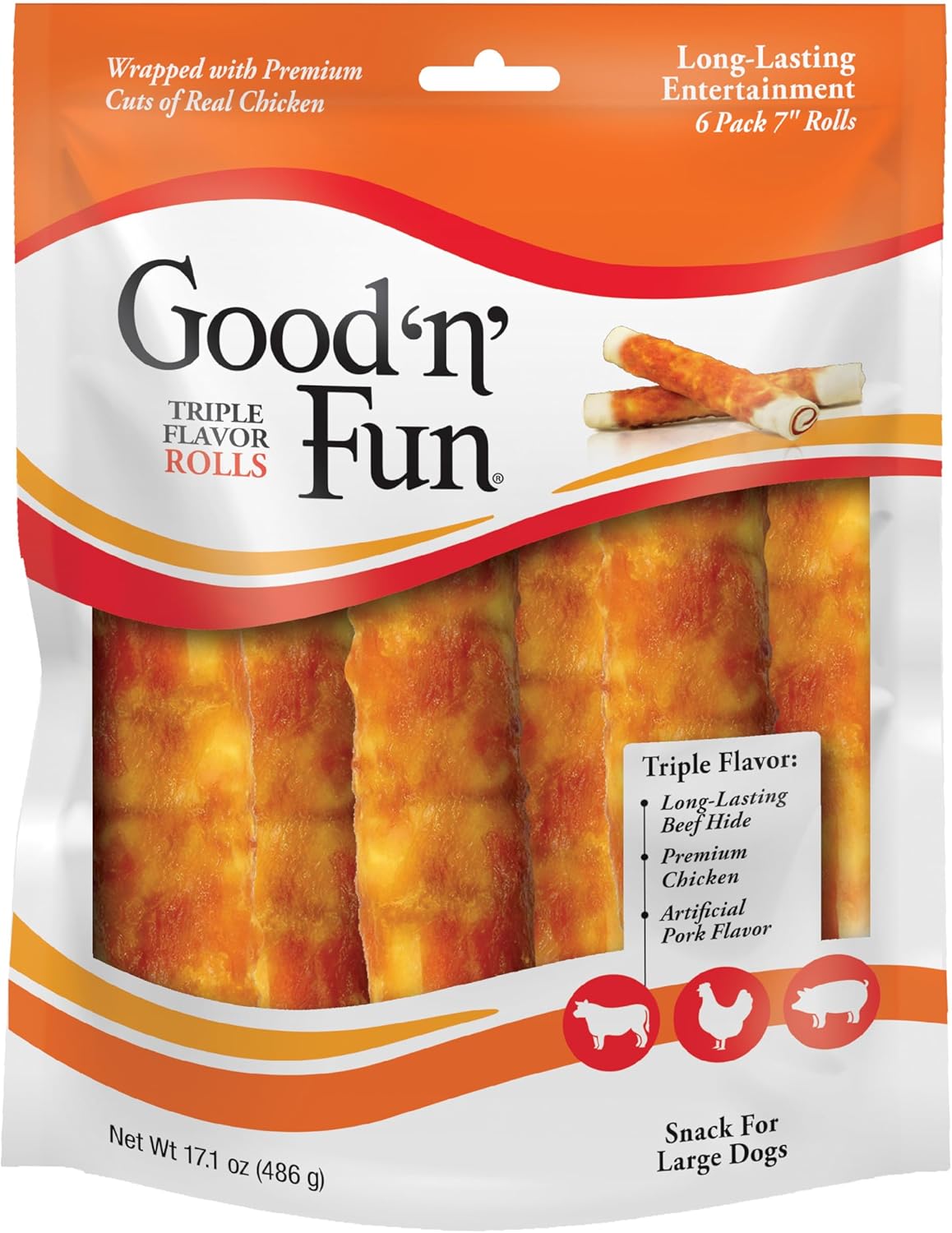 Good 'n' Fun Rolls Long-Lasting Dog Treat, For Large Dogs, With Real Proteins, Beef Hide and Premium Chicken, Supports Dental Health, Mental Stimulation, 2 count - Image 12