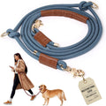 Tails And Tales Hands Free Dog Leash front view in Tapestry Blue rope design.