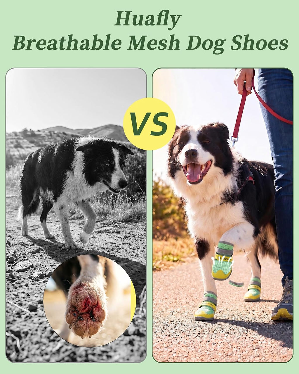 Huafly dog paw protector showing anti-slip rubber sole