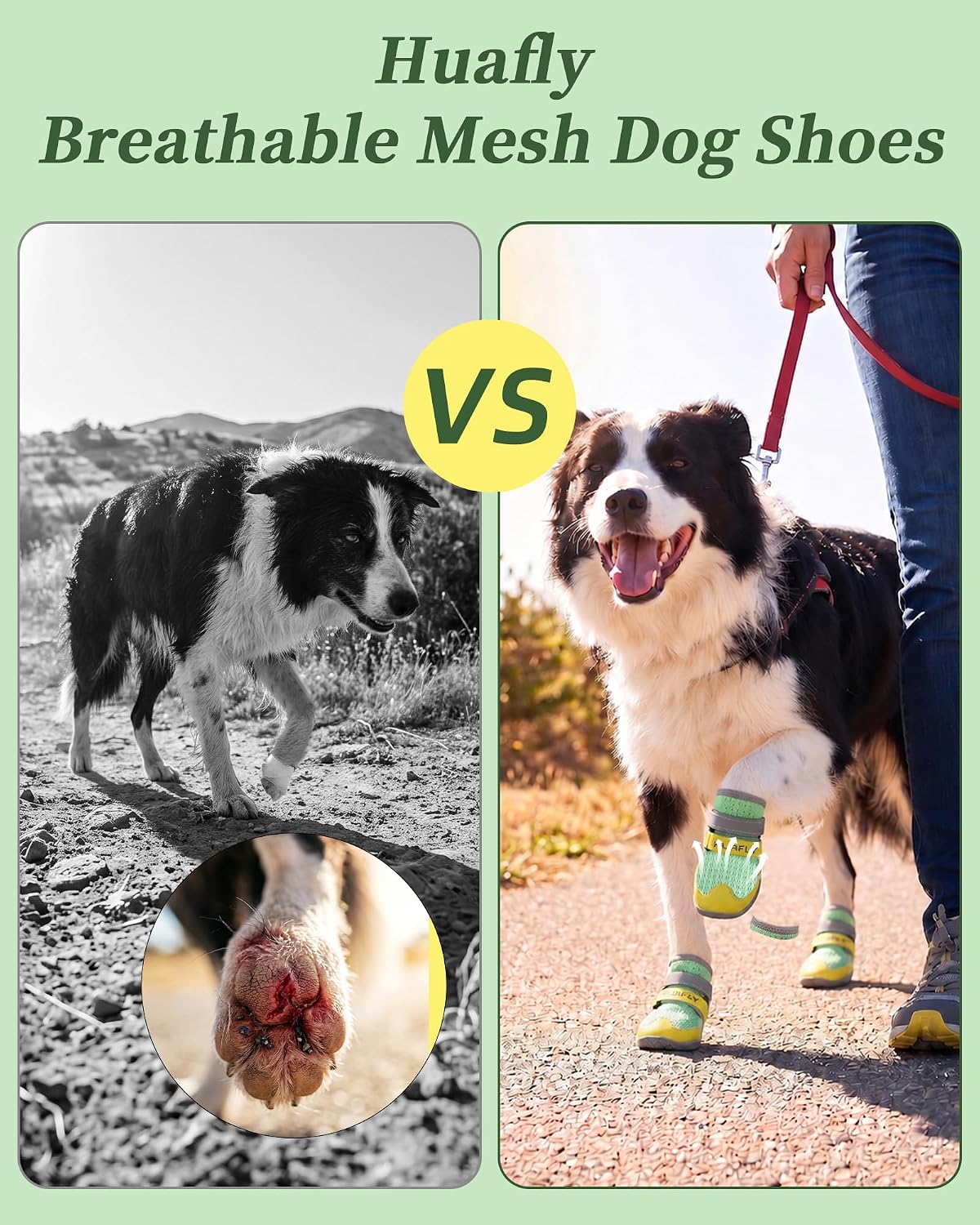 Huafly dog paw protector showing anti-slip rubber sole