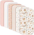 Konssy muslin baby burp cloths front view showing six folded pieces in classic unisex colors.