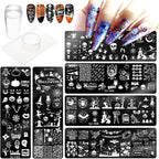 Qdsuh Halloween nail stamper kit with 6 steel plates and tools