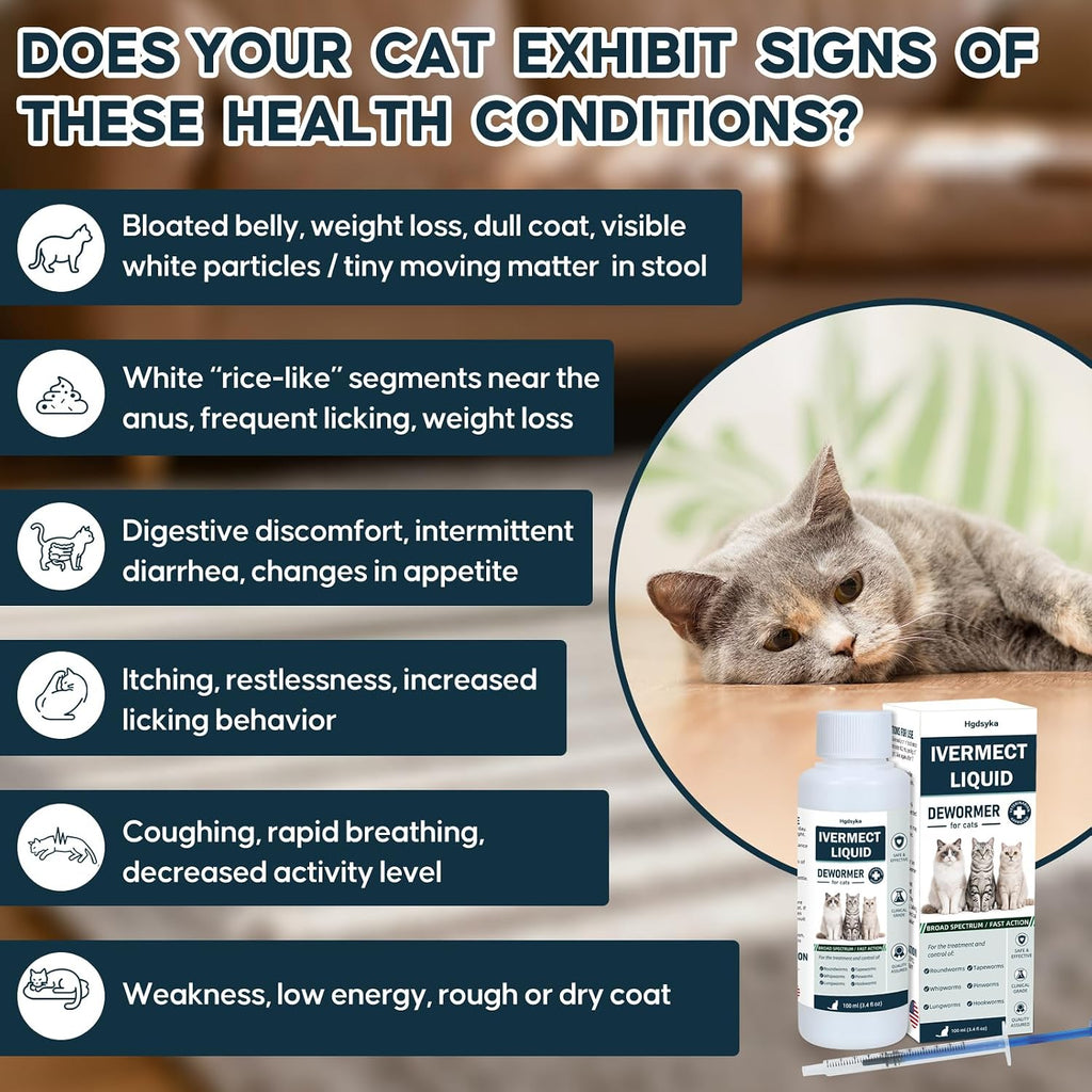Authentic USA pet care liquid treatment for feline intestinal parasites