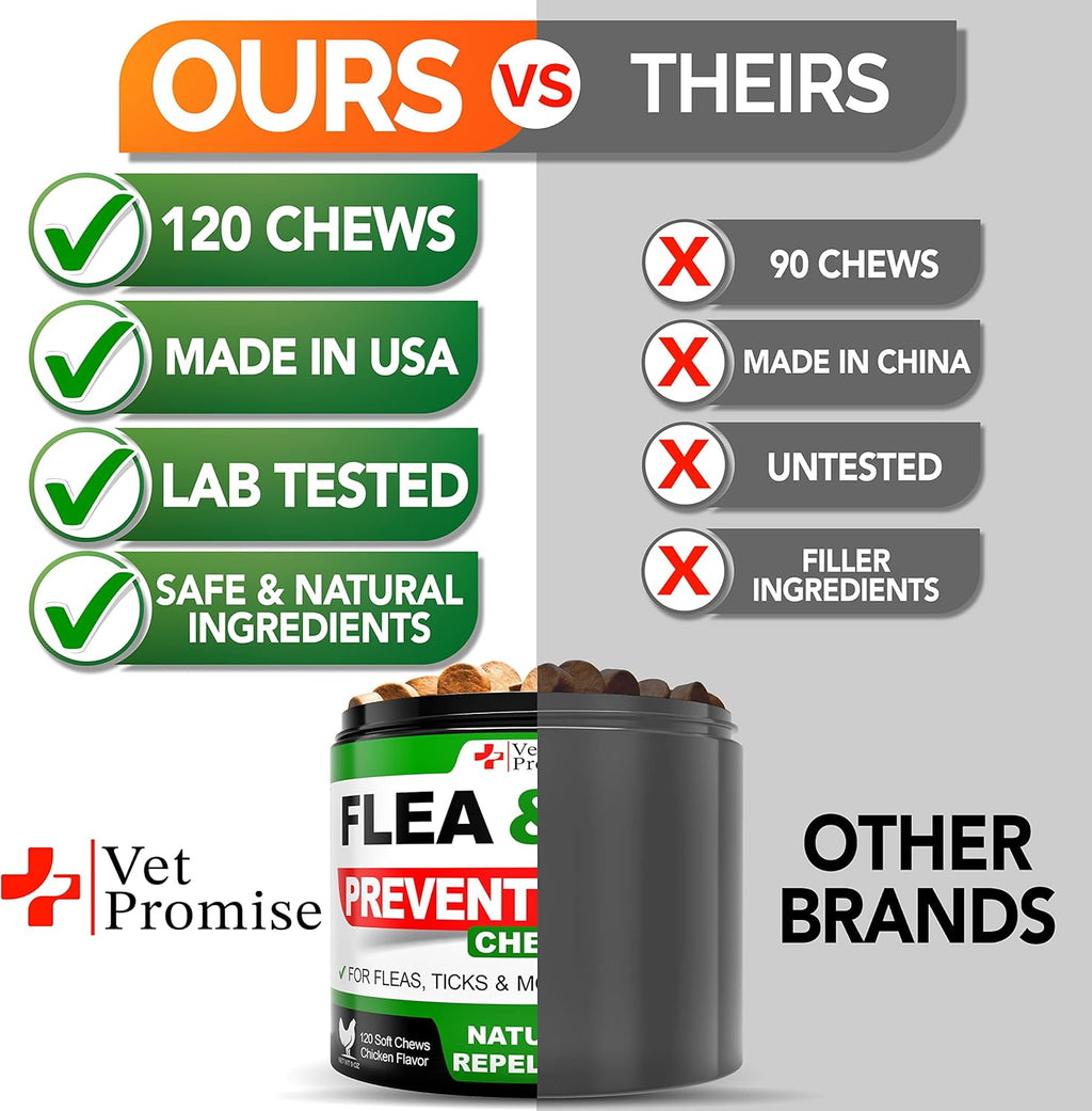 Vet Promise 120 tablets bottle of natural dog flea and tick repellent