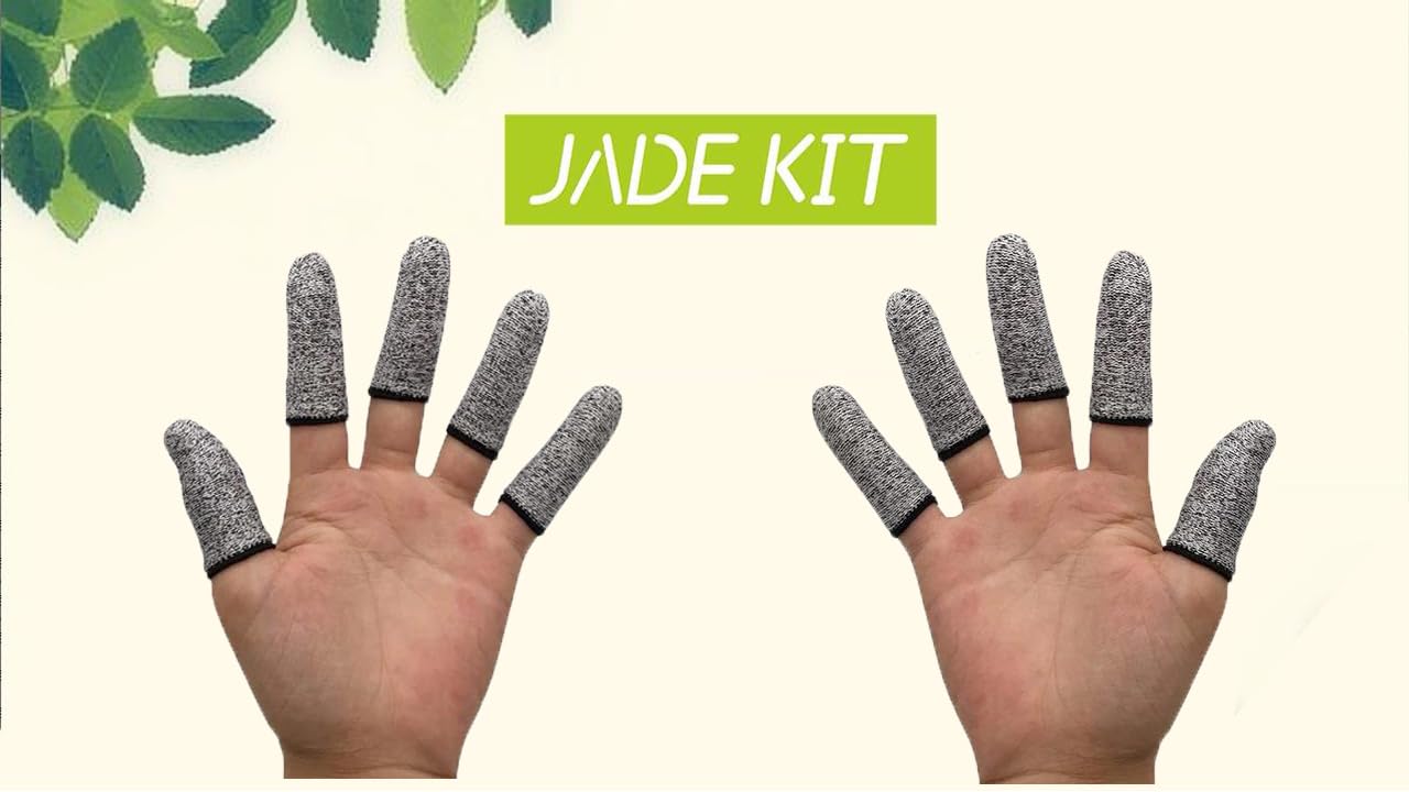 Washable elastic fingertip protector sleeves showing high flexibility and material texture