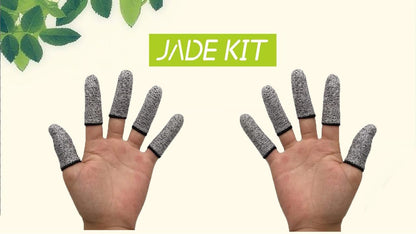 Washable elastic fingertip protector sleeves showing high flexibility and material texture