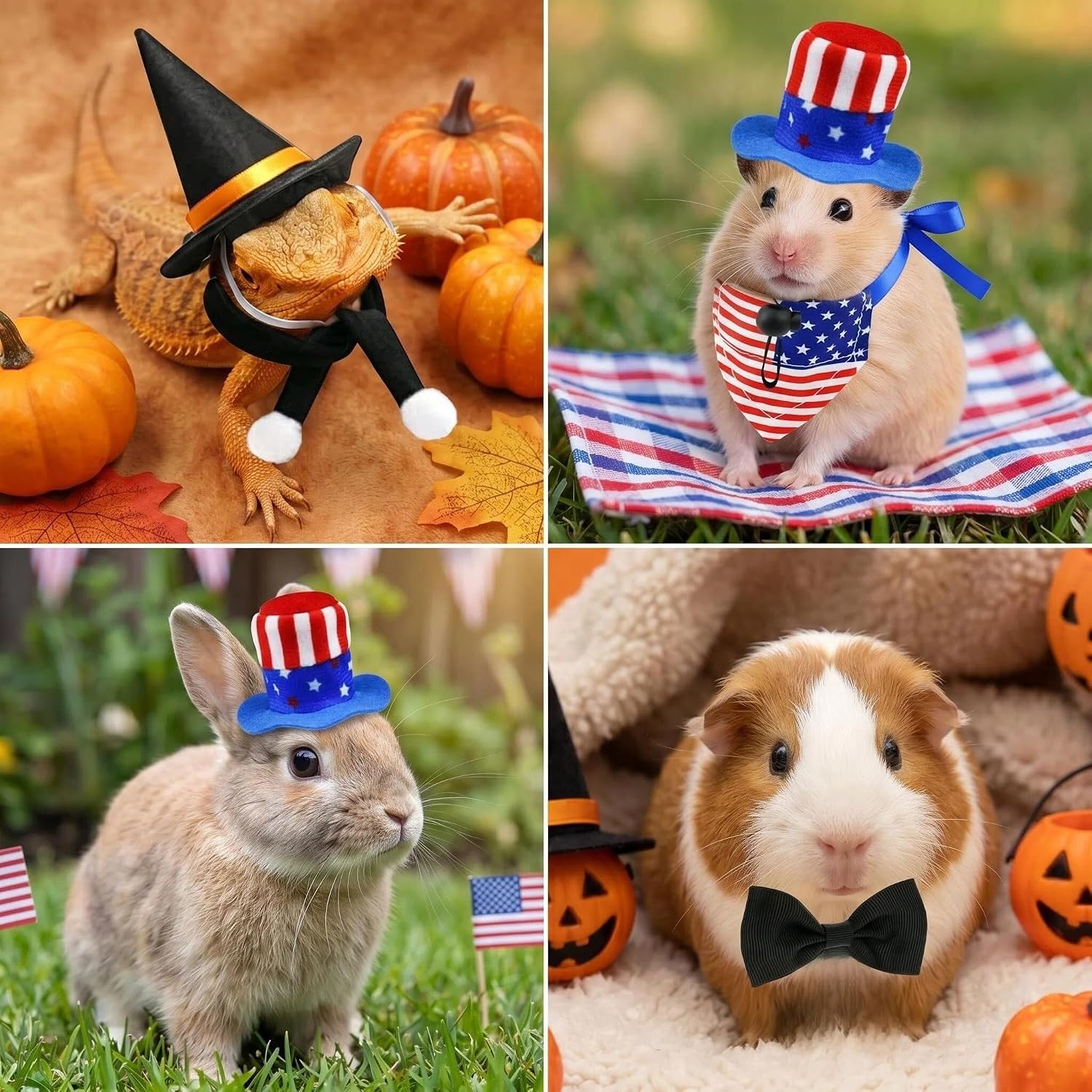 ZIOU miniature festive hats and scarves designed for guinea pigs and bearded dragons