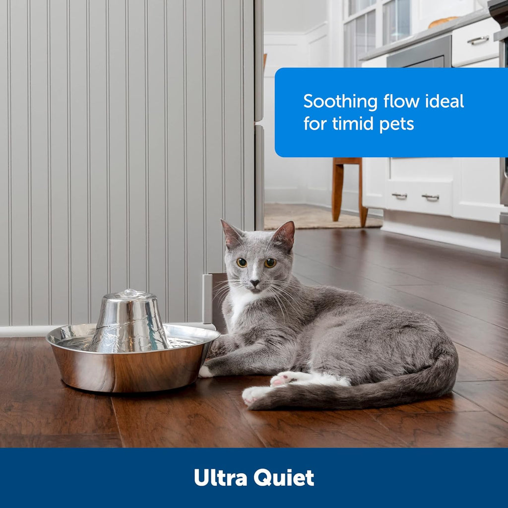 PetSafe Seaside Stainless Steel Cat & Dog Fountain, 60 Oz Water Capacity - 2 Water Filters & 1 Pump Included, Soothing Flow for Pets, Scratch-and Rust-Resistant Material - Quiet Motor - Image 2