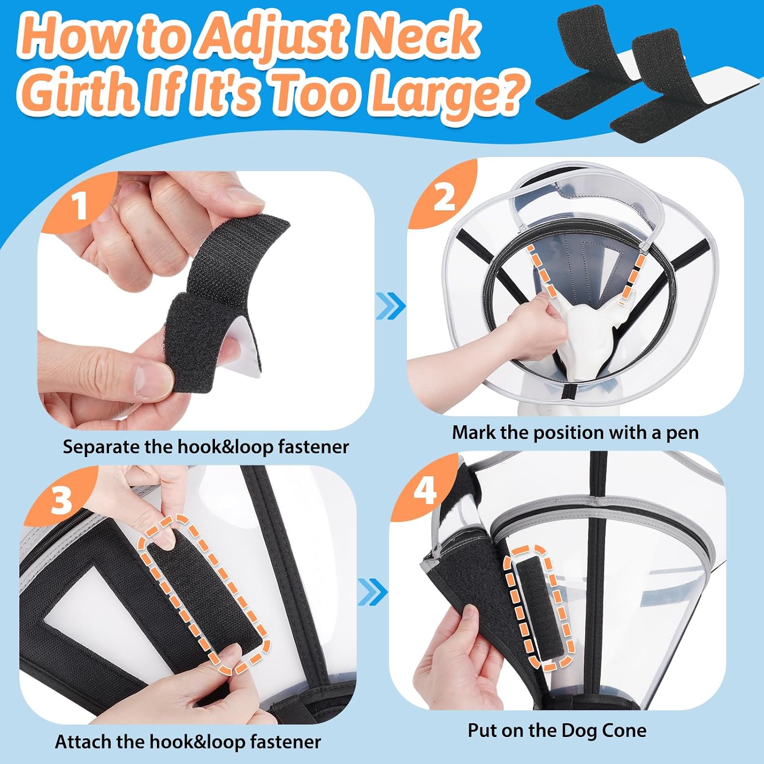 Extended Dog Cone to Stop Licking, Adjustable Depth, Transparent Recovery Collar for Large Medium Dogs, Soft E-Collar After Surgery Neuter with Reflective Strip for Night Visibility XL - Image 9