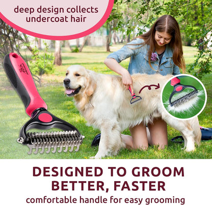 Pat Your Pet Deshedding Brush - Double-Sided Undercoat Rake for Dogs & Cats - Shedding Comb and Dematting Tool for Grooming, Extra Wide (Pink) - Image 6